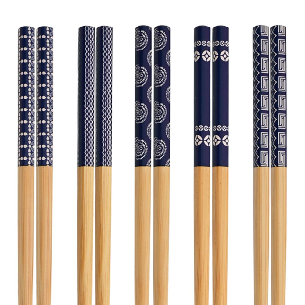 5 Pairs Japanese Natural Bamboo Chopsticks Unique Pattern Reusable Non-Slip Chopstick Set for Asian Dishes Sushi Rice Noodles