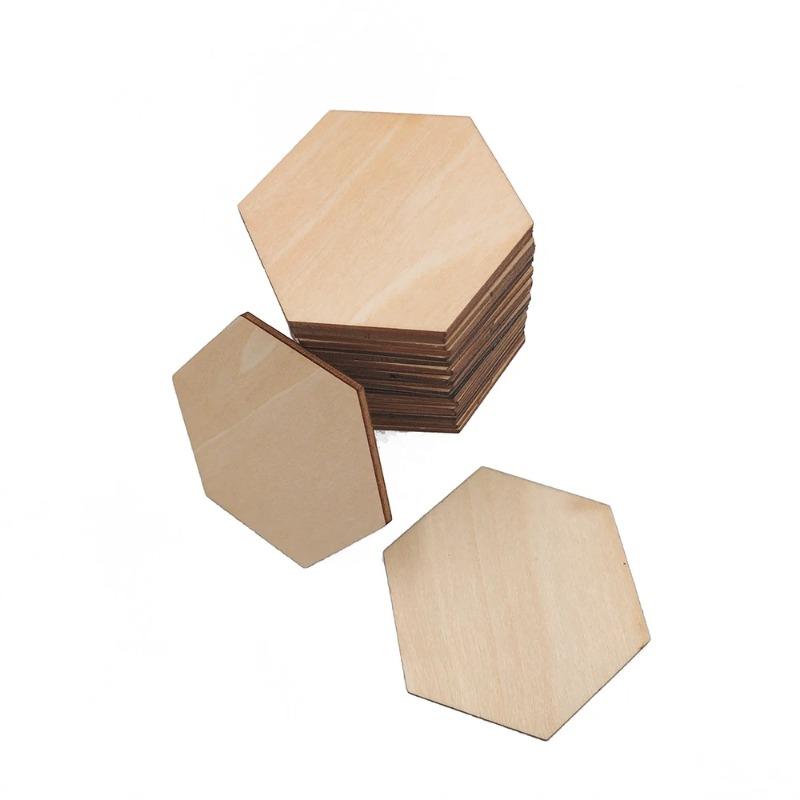 10-120mm Wooden Hexagon Blank Slices Unfinished Wood Discs Hanging Embellishments Art Crafts for DIY Crafting Wedding Christmas