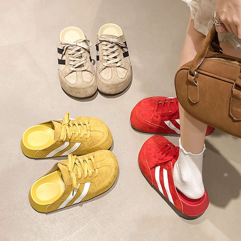 2025 Spring and Summer New Fashion Korean Version Lace-up German Training Shoes Casual Style Versatile Inner Height Increase Soft Sole Bag Head Half 