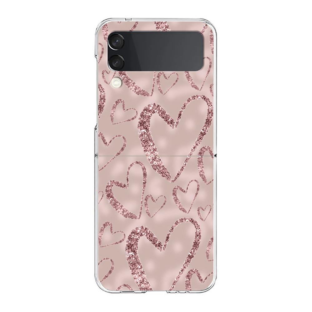 

Gold Rose Love Heart Phone Case For Samsung Galaxy Z Flip 3 4 5 Hard Folding Clear PC Bumper For Samsung Z Flip 6 Back Cover Samsung Z Flip 4
