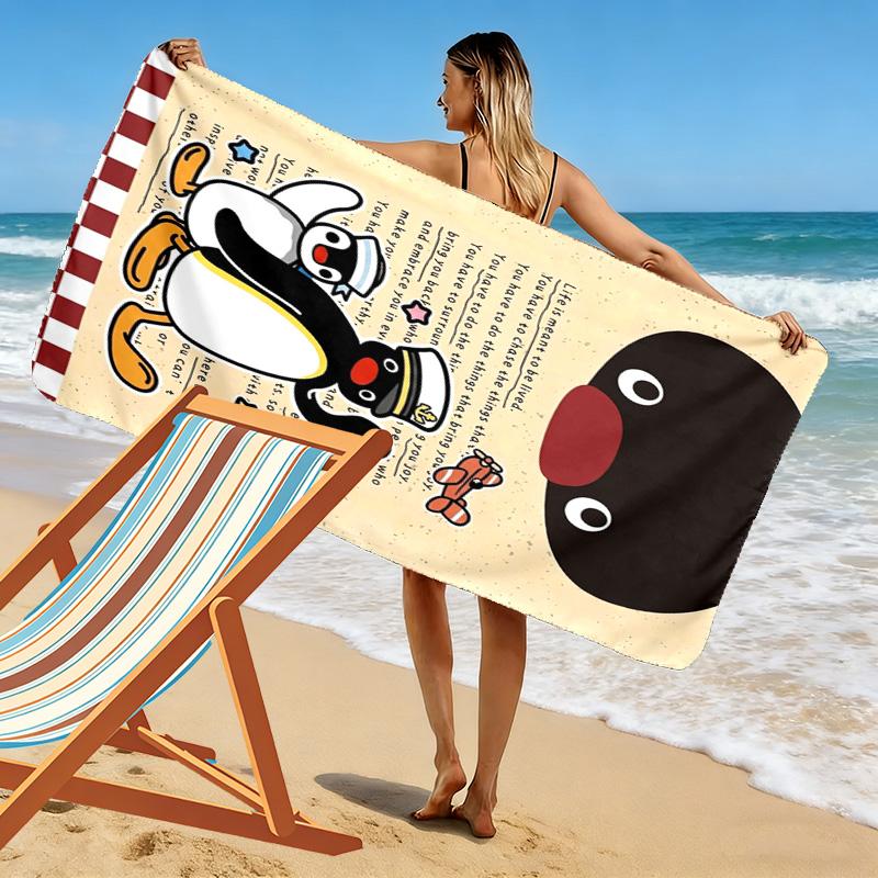 Asciugamano da Spiaggia con Stampa Cartone Animato Pingu, Asciugamano Grande Morbido Asciugatura Rapida per Spiaggia Campeggio Nuoto