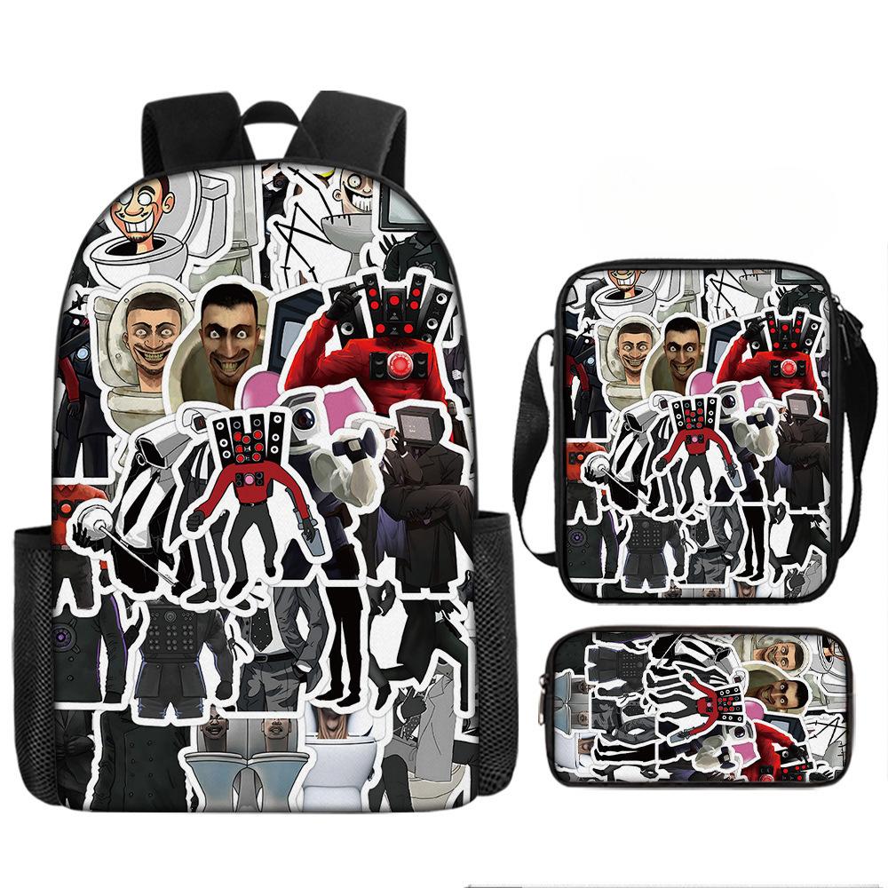 Toilette Mann und Monitor Person Skibidi Toilette Spiel Cartoon Rucksack, Umhängetasche, Federmäppchen