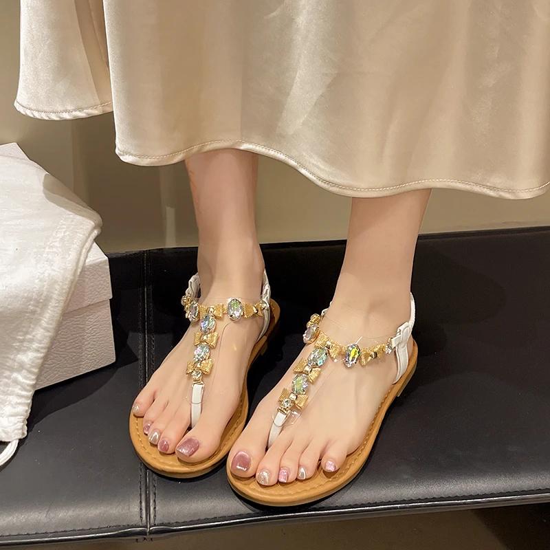 Fashion Summer New Slippers Pvc Transparent Woman 2025 Party Flip Flops Luxury Crystal Women Flats Sandals Bow Fashion Clip Toe Shoes