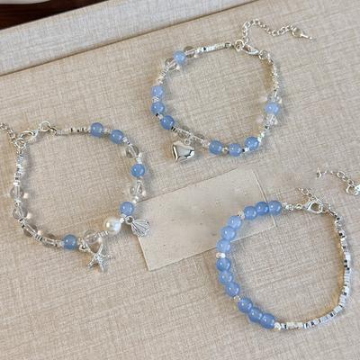 Optimized Crystal Black Gallstone Pearl Glass Bead Love Starfish Shell Pendant Bracelet Simple Fashion Versatile Jewelry