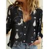 Women's Shirt Spring Fashion Clashing Color Patchwork Shirt Tops Blouse Temperament Sense Long Sleeve Cat Print Shirts