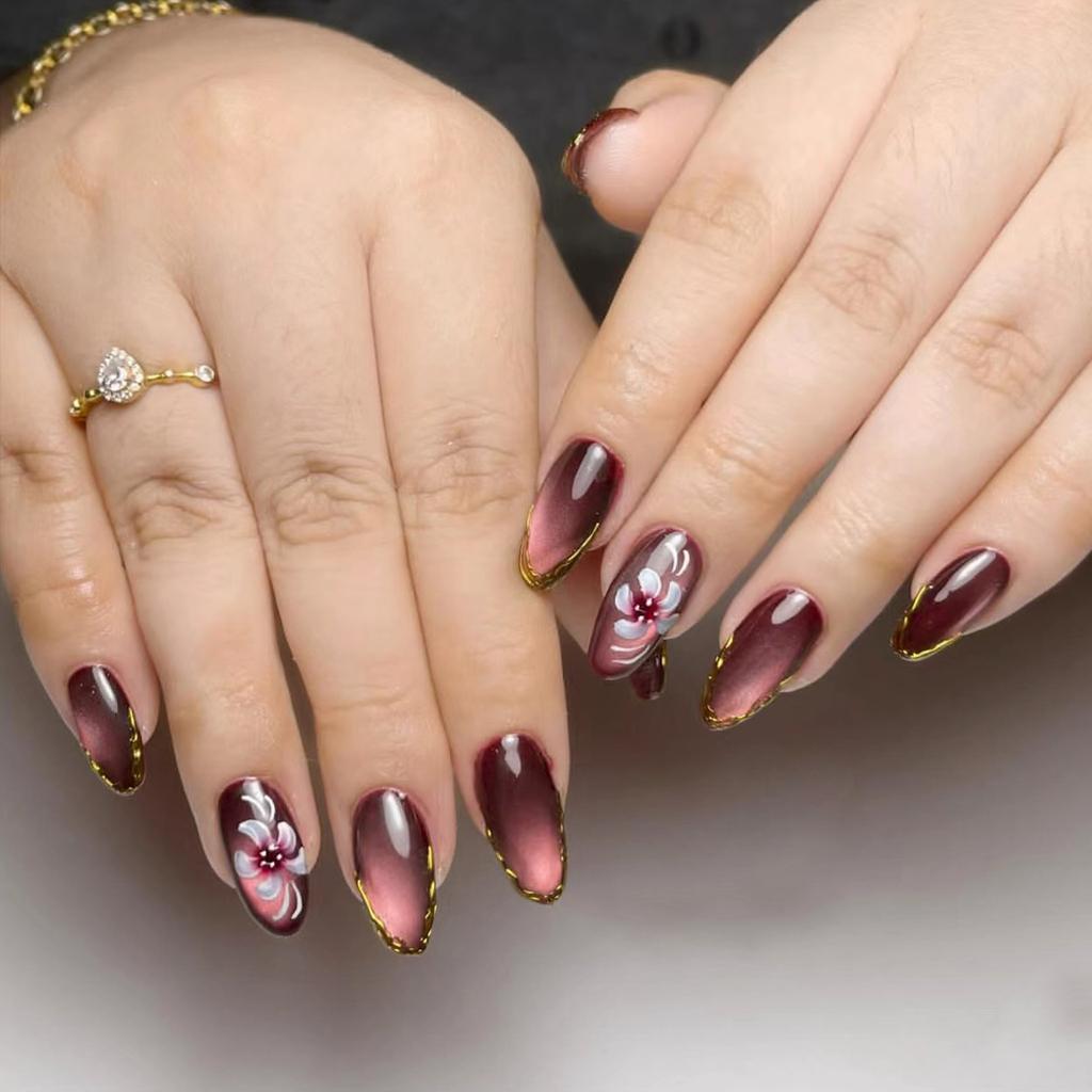24Pcs Almond Press On Nails Rainbow Smudge Design With Star Moon Full Cover Fake Nail Tips Sweet