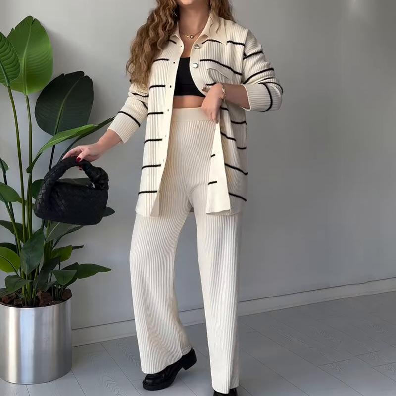 2024 Europe, America, Amazon cross-border women s clothing new fashion casual striped contrasting color knitted slim-fitting pants XS белый