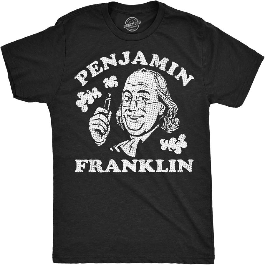 

Mens Funny T Shirts Penjamin Franklin Sarcastic Fourth of July Graphic Novelty 420 Tee for Men XXXXXL чорний