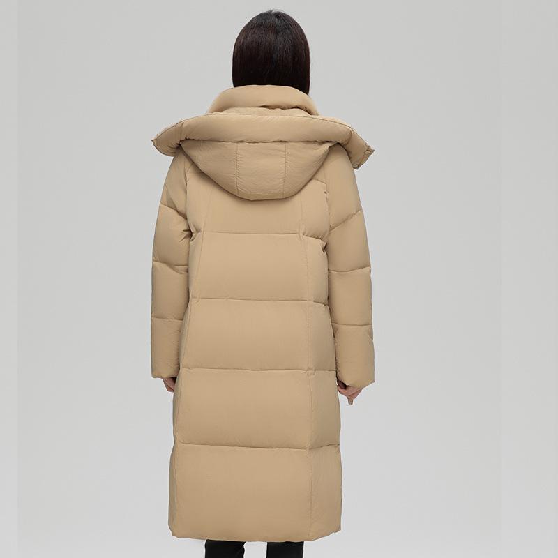 

Пуховик женский средней и длинной длины выше колена длинный утолщенный теплый с капюшоном зимняя мода темперамент свободная холодная одежда XXL 160-180j хаки