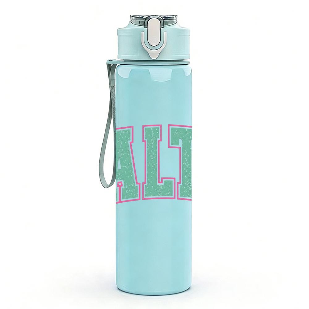 1PC Salty Pastel Letter Graphic,750ml Color Plastic Sports Water Bottle,Leakproof Flip Straw Lid,Suitable for Sports Office Home Use