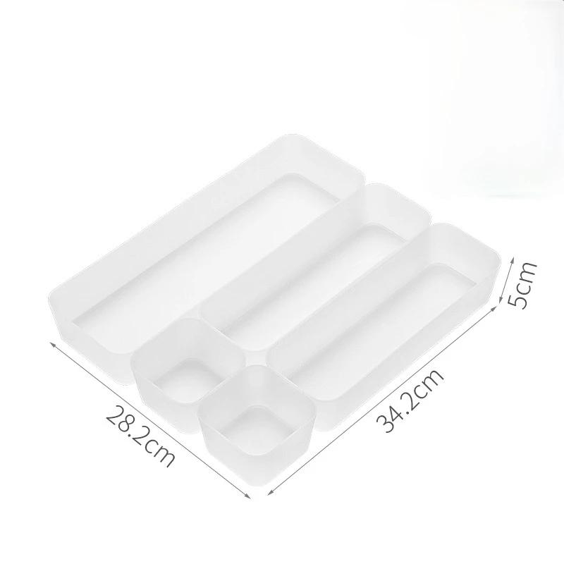 Set Organizator Sertare Ajustabil - Cutii de Depozitare din Plastic cu Separatoare, Recipient pentru Diverse de Birou și Cosmetice