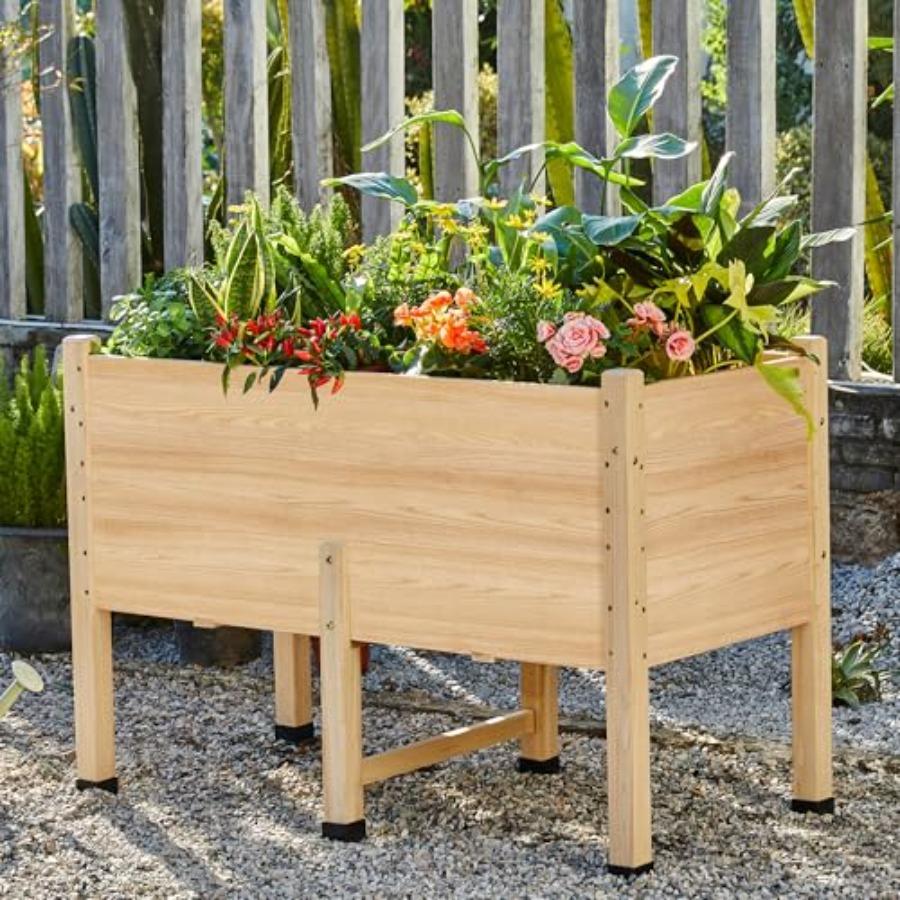 

4x2 Ft Raised Garden Bed with Legs and Drainage Holes 16 Inch Deep Wooden Planter Box in Natural Color for Vegetables Flowers a United States