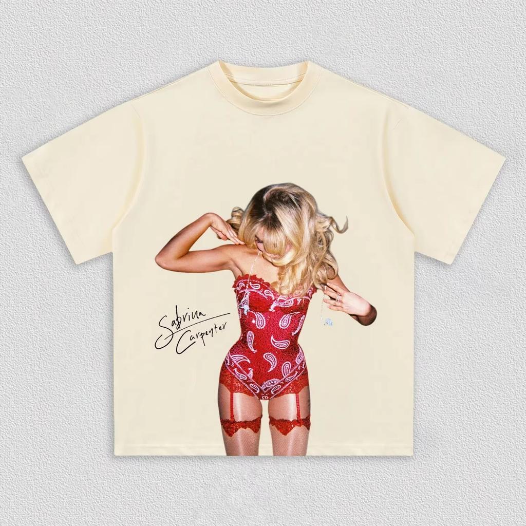 Sabrina Carpenter Unisex Vintage Pop Singer Tour Merch, Loose Pure Cotton Streetwear Women and Men T-shirt