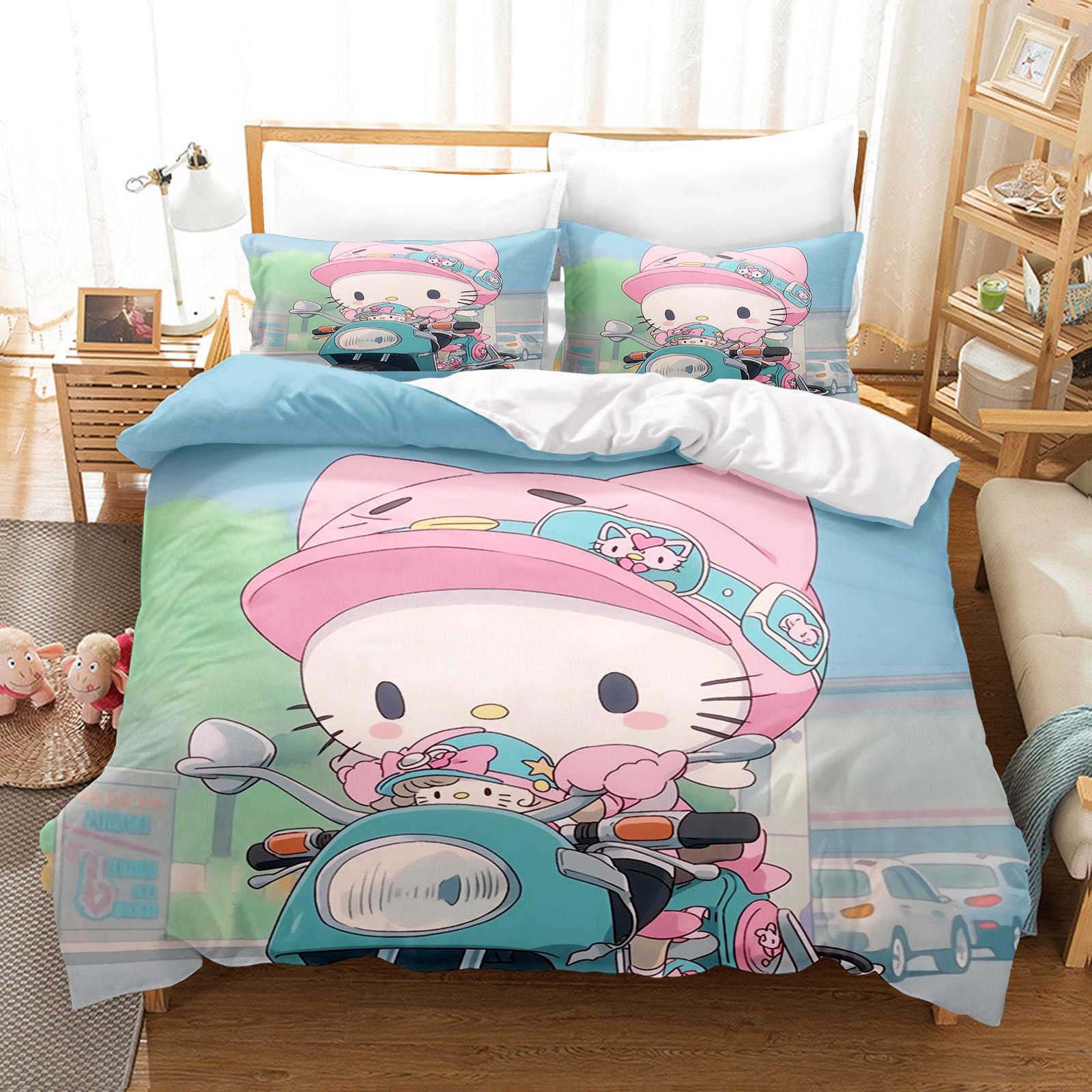 

Hello Kitty Спальня Дитячий Набір Постільної Білизни Підковдра Комфорт Королева З Наволочкою Різдвяні Подарунки Дім US Twin(172*218cm)3pcs