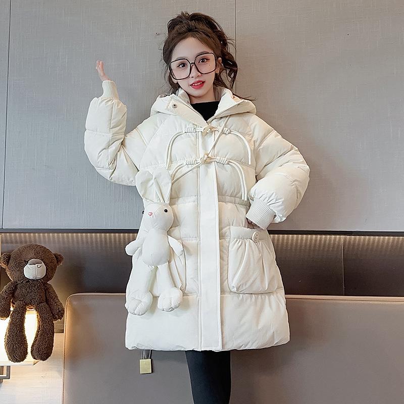 

2025 Осень/Зима Модное пуховое пальто для девочек с флисовой подкладкой и куклой-кроликом More than 1000 pieces