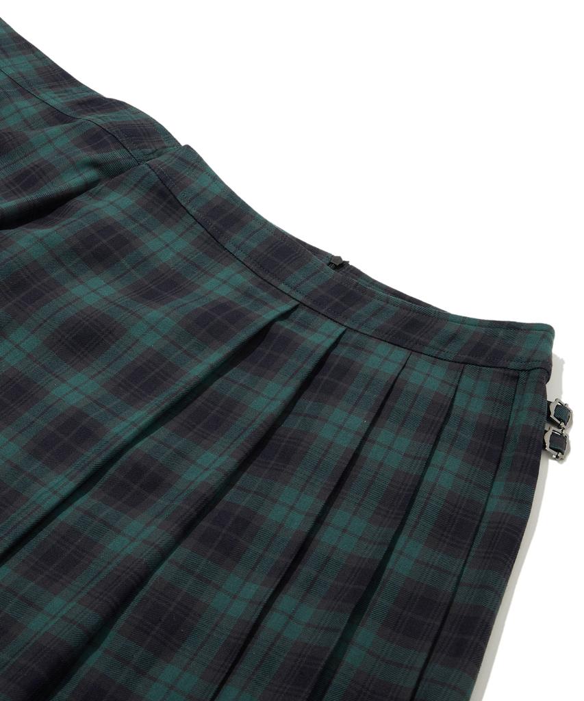 Penfield Cotton Check Pleated Skirt Green_Fs1Ws20F