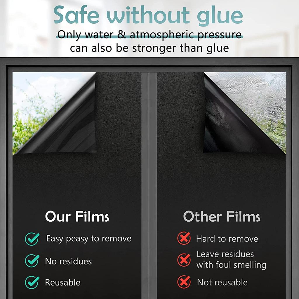 Szeroka 75/90 cm matowa zaciemniająca folia okienna prywatność zdejmowana bez kleju statyczne naklejki okienne do blokowania światła matowa