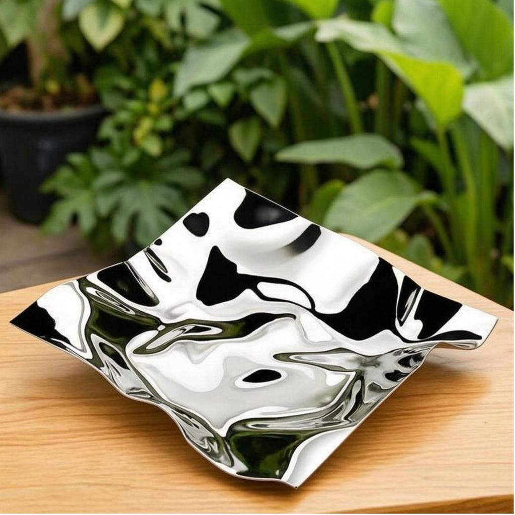 Stainless Steel Tray Mirrored with Reflective Finish Sculptural Irregular Serving Platter for