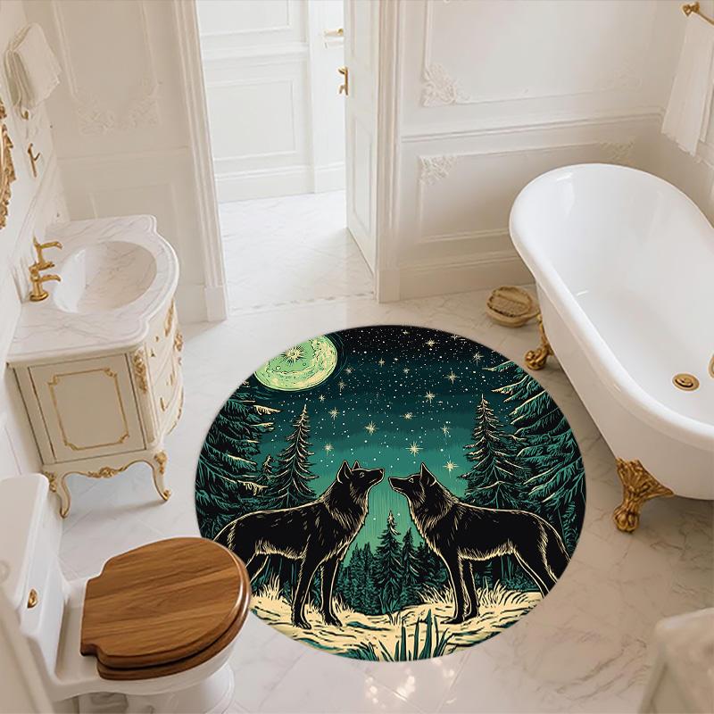 Moon Animals  Round Area Rug,Carpet Rug for Living Room Bedroom Sofa Playroom Decor,Non-slip Floor Mat