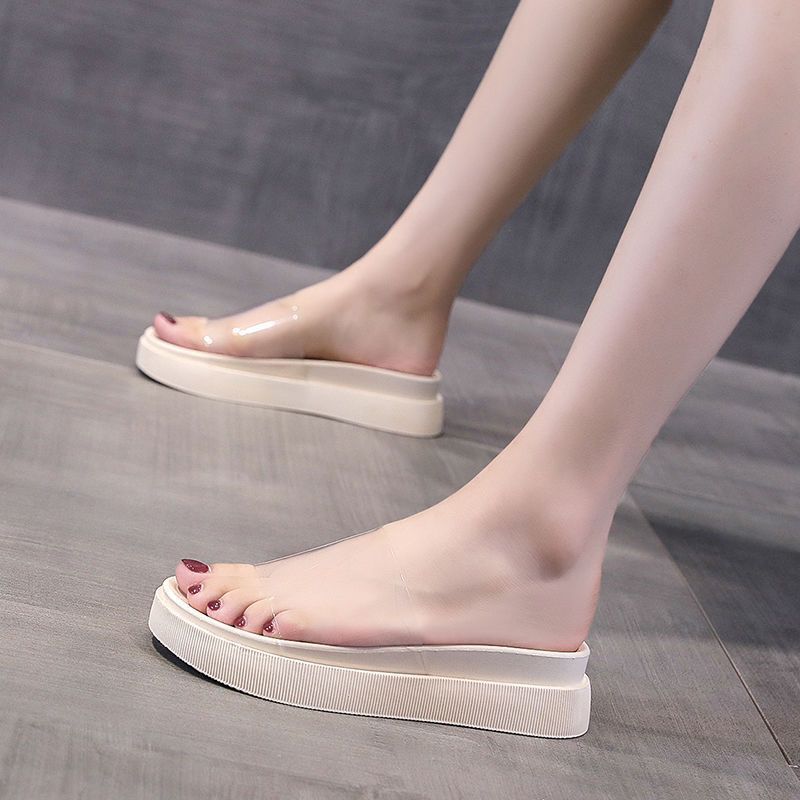 

Fashion transparent slippers women s summer outer wear ins trendy outer wear sandals versatile jelly flat bottom one-word drag 40