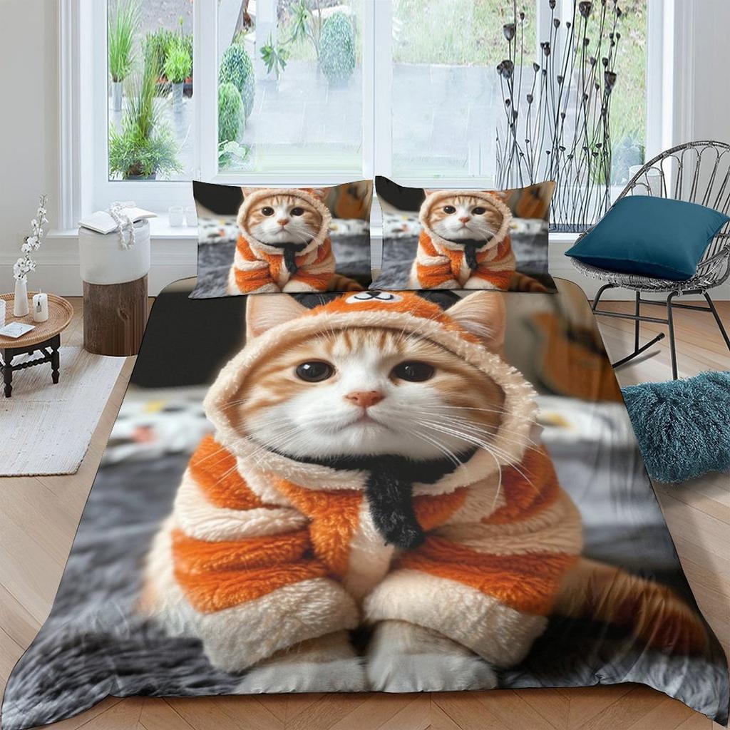 Comforter Cat Bedding Set Printed Suitable Children Kids And Adults Warm Soft And Breathable