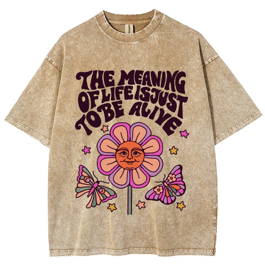 Koszulka damska z nadrukiem kwiatów i motyli, sprany denim, oversize, okrągły dekolt, para, styl unisex, z krótkim rękawem, słodki top typu sweetheart