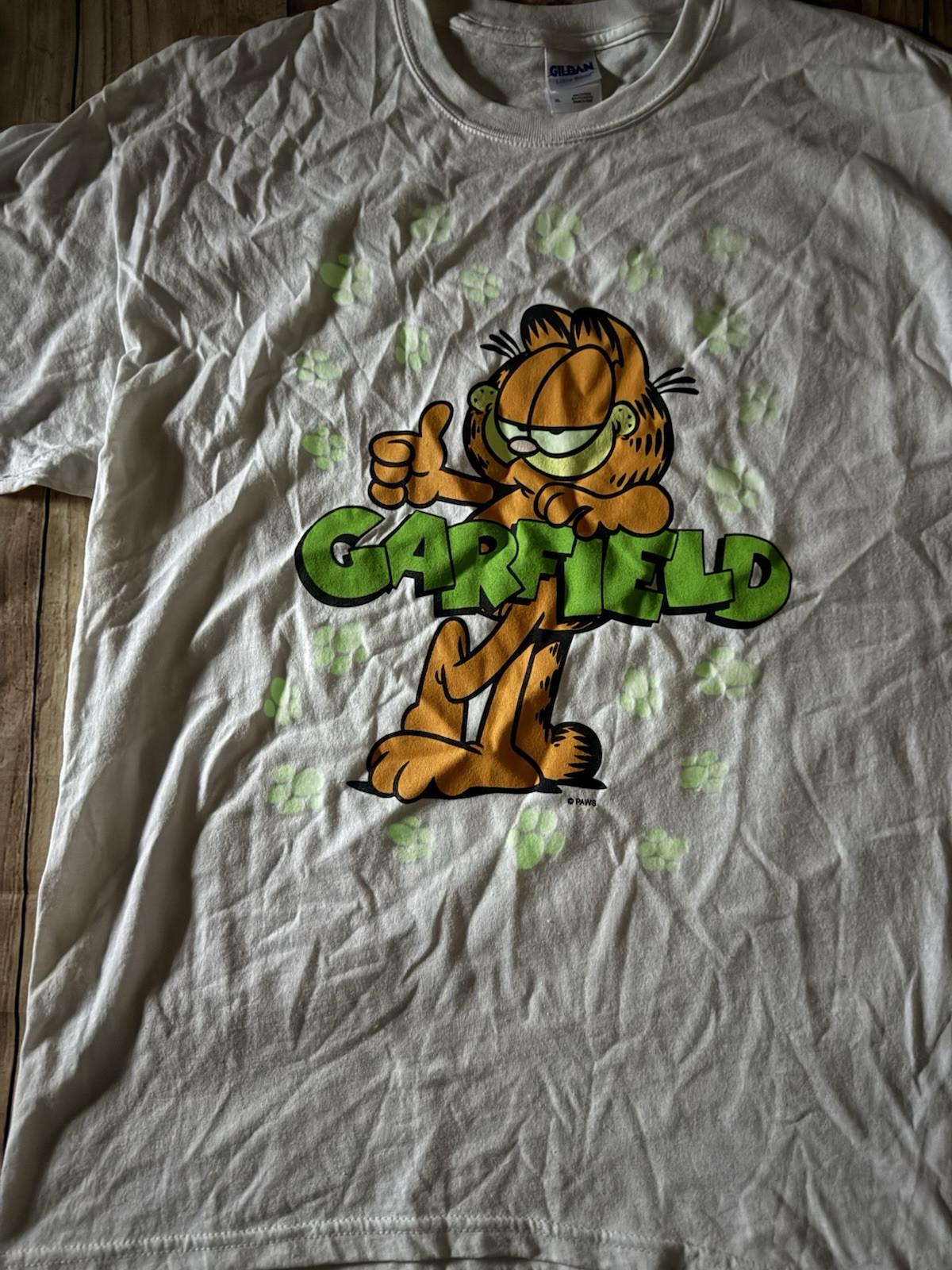 Vintage Garfield Glow In The Dark Paws Print Graphic T Shirt White Rare Size XL XXL