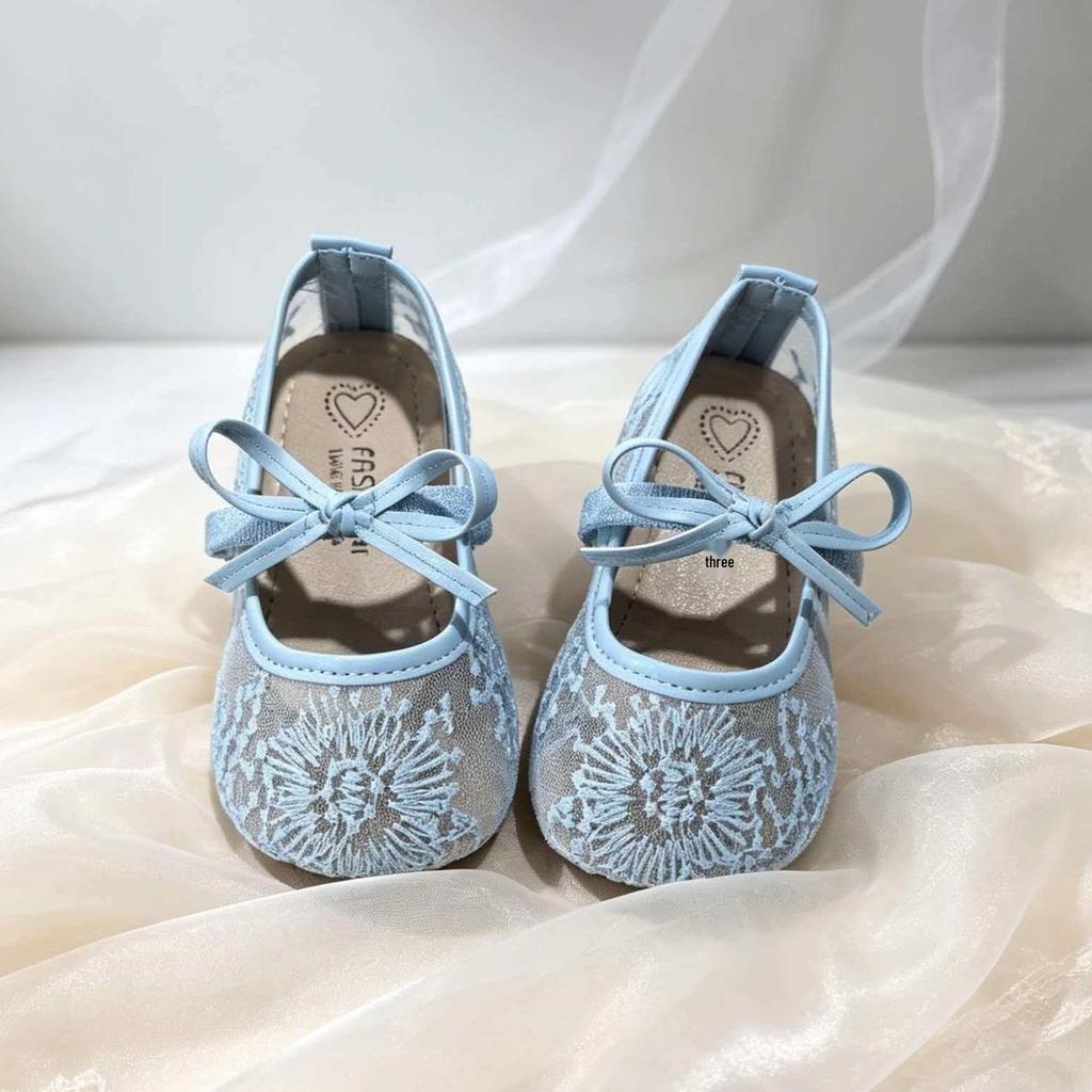2025 Sommer Mädchen Süße Atmungsaktive Netz-Prinzessin Schuhe mit Feuerwerk Muster & Schleife