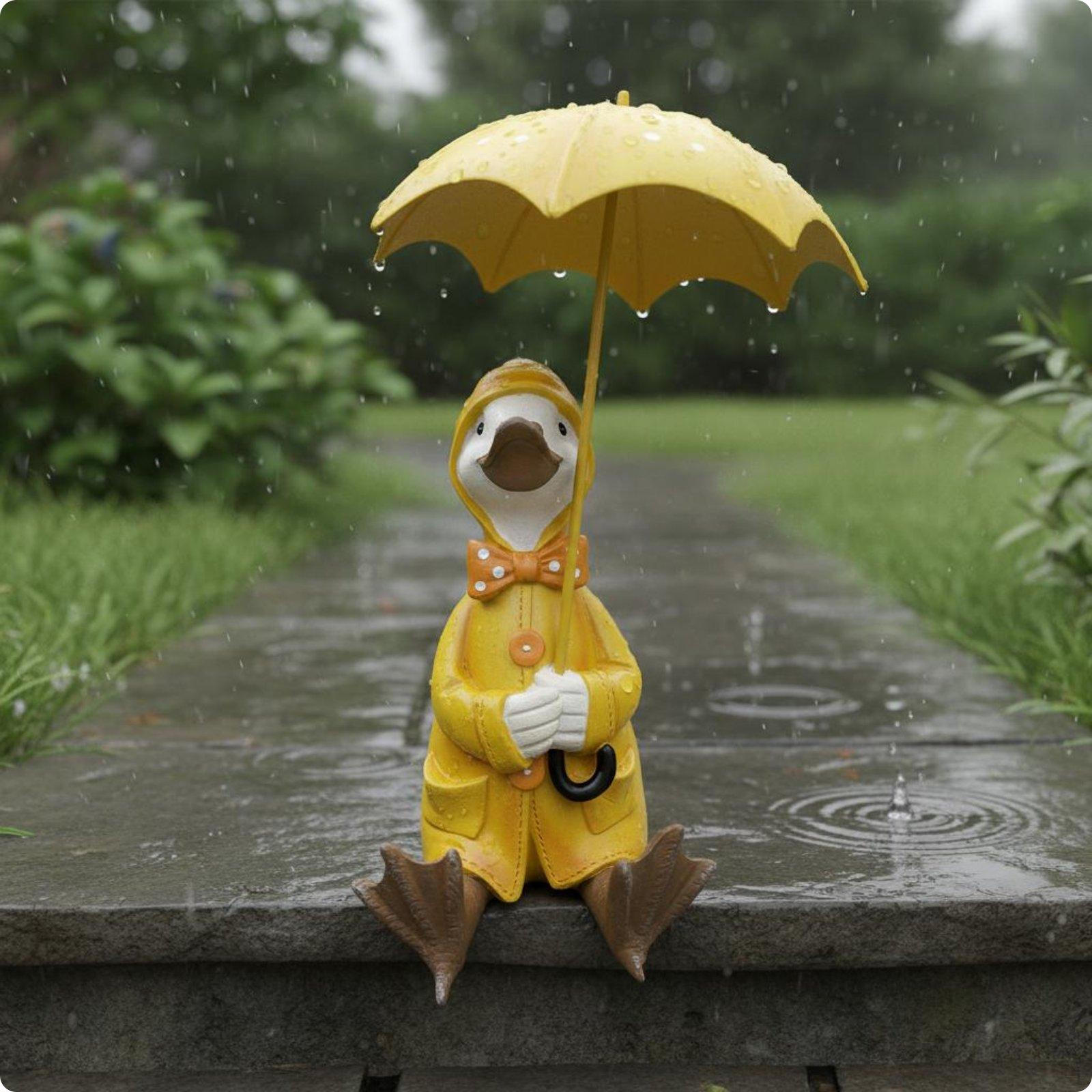 Duck Holding Umbrella Figurine Cute Cartoon Statue Garden Ornament WeatherResistant Animal