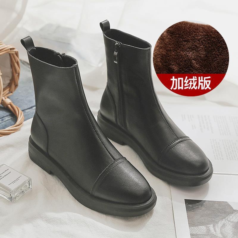 Nya subtrendiga korta stövlar Martin boots Brittisk stil Internetkändis Snygga Motorcykel platta vita tunna stövlar