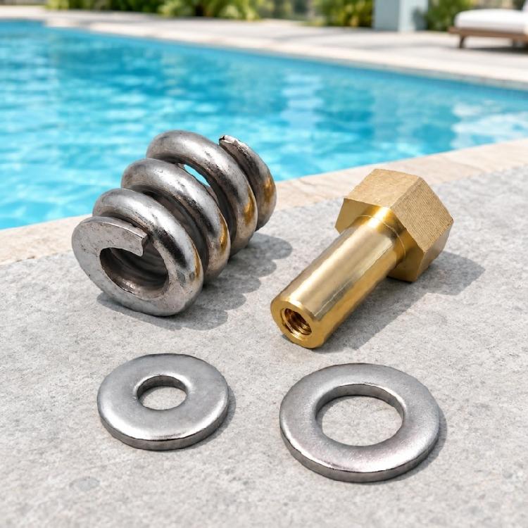 53108900 Replacement Spring Nut Hardware with Internal Threading and Coiled Positioning Structure for Pool Equipment Fastening and Repair Tasks