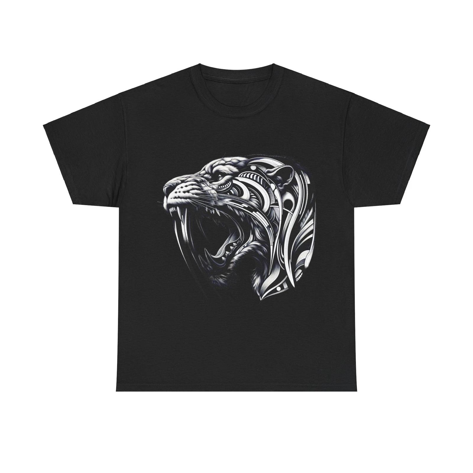 Unisex Adult T Shirt Art Deco Saber-Toothed Big Cat Tiger Ice Age Black Graphic 3XL