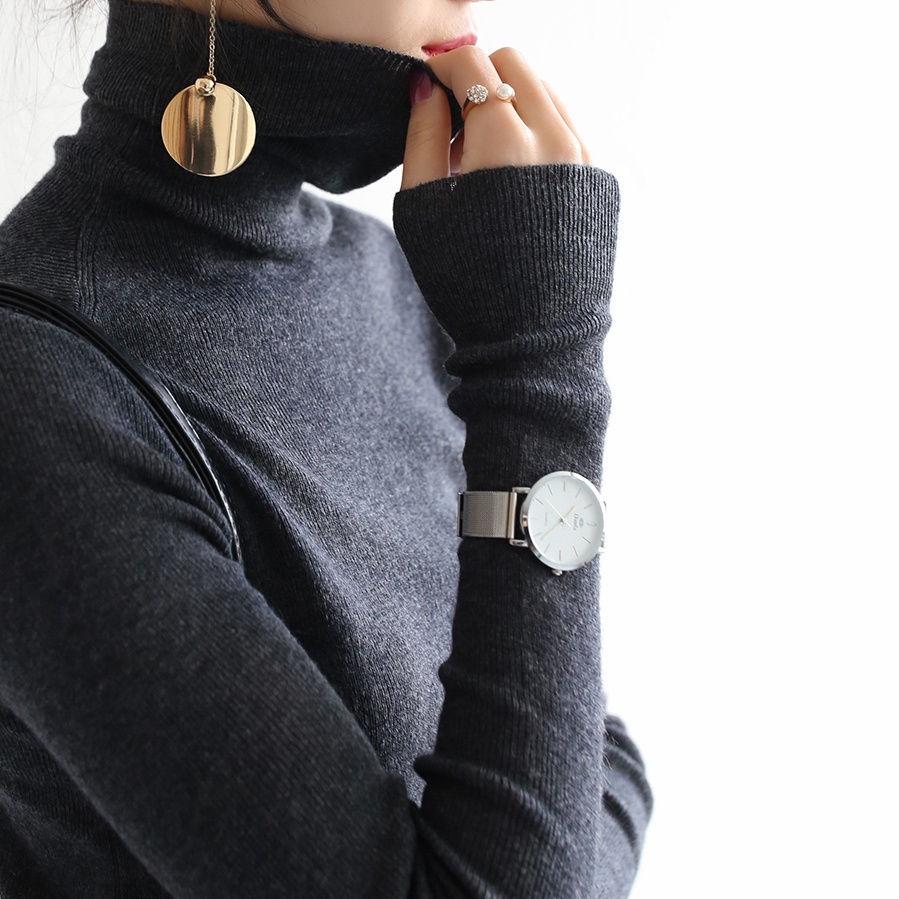 2025 Women's Slim Fit Cowl-Neck Knitted Sweater - Soft High Neck Autumn/Winter Top