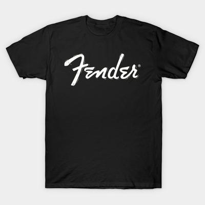 Men Black Print T-shirt Fender Logo No-Cut Transfer Paper Print Cotton Tshirt