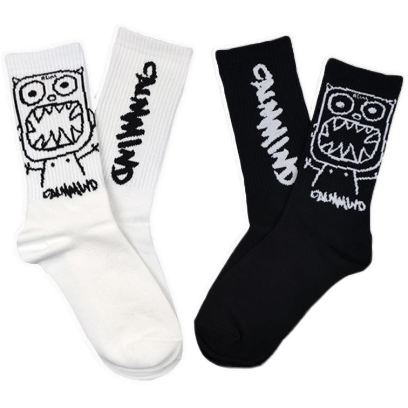 Unisex Mid-Calf Cartoon Little Devil Sports Socks - Trendy High-Top for Skateboarding & Basketball