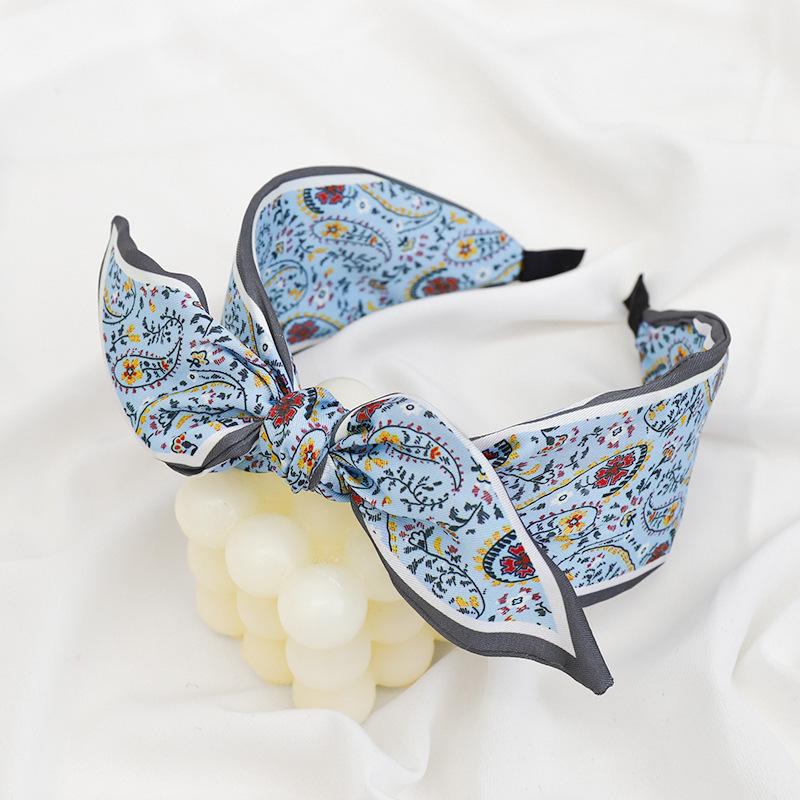 New Paisley Headband for Women Wide-Brimmed Floral Print Hairband with Bow Tie and Rabbit EarsTurban Headwrap Girls Accessories