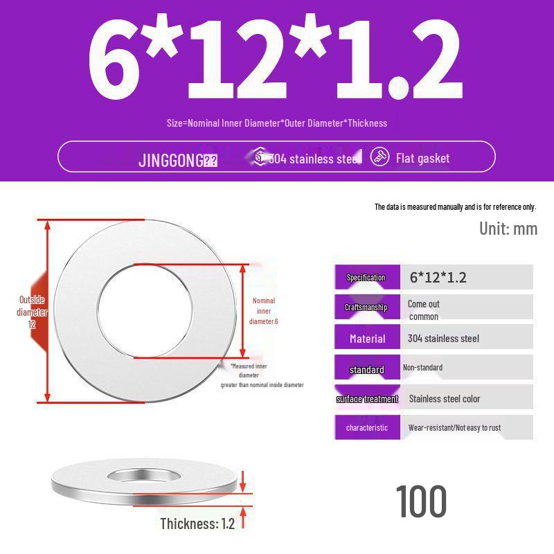 Zesílená plochá podložka/distanční kroužek z nerezové oceli 304 M4 M5 M6 M8