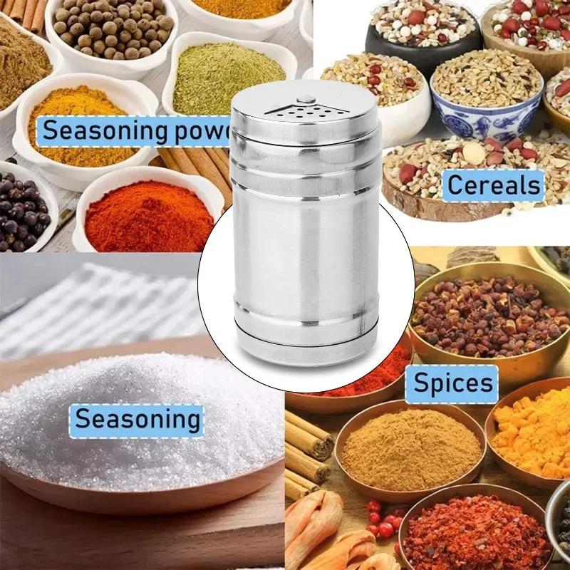 Stainless Steel Seasoning Jar Salt Sugar Shaker with Rotating Cover Condiment Spice Pepper Powder Bottle Container Kitchen Tool
