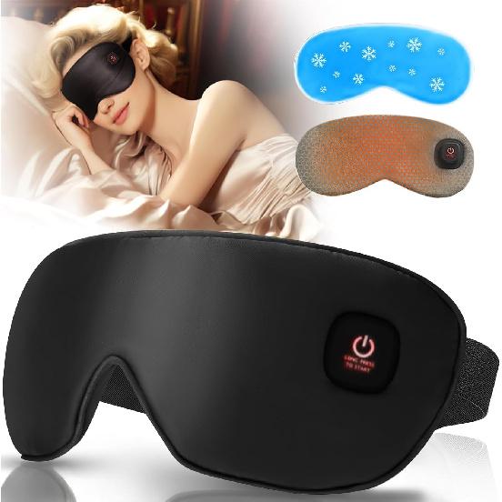 Cooling & Heat Eye Mask for Sleeping, Cordless Heated Silk Sleep Mask, Eye Compress for Dry Eyes, 3 Temperature, Auto Shut-Off for Sleep, Adjustable