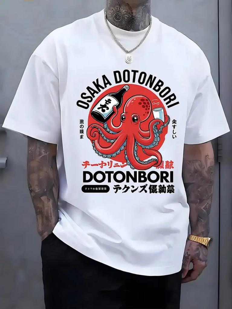 Osaka Dotonbori Octopus Print 100 Cotton Men Woment Tshirt Summer Autumn Daily Outdoor Sports Casual Loose Street Shortsleeve