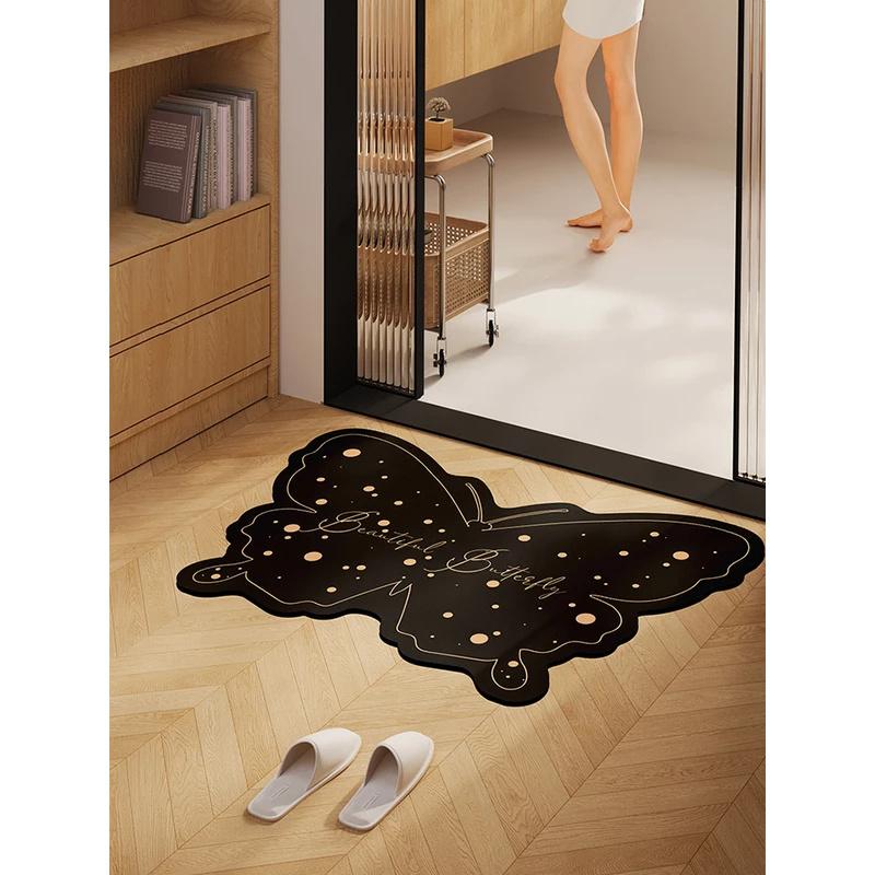 Black Butterfly Diatom Mud Rug High Absorption Non Slip Floor Mat Soft Bathroom Carpet Quick Dry Anti-Slip Doormat