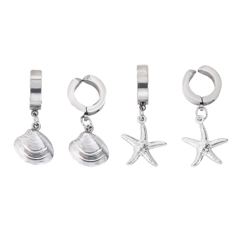Stainless Steel Ear Clip with Shell/Starfish Accent for Sensitive Skin Comfort Hypoallergenically Party Jewelry
