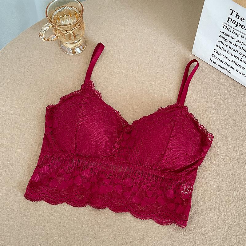 Peach Heart Lace Bandeau Camisole with Open Back and Anti-Exposure Design
