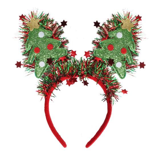 Christmas Headband for Women Girls Holiday Tree/Reindeer/Snowman/Bell Hair Aceessory with Tinsel for Xmas Party Favor