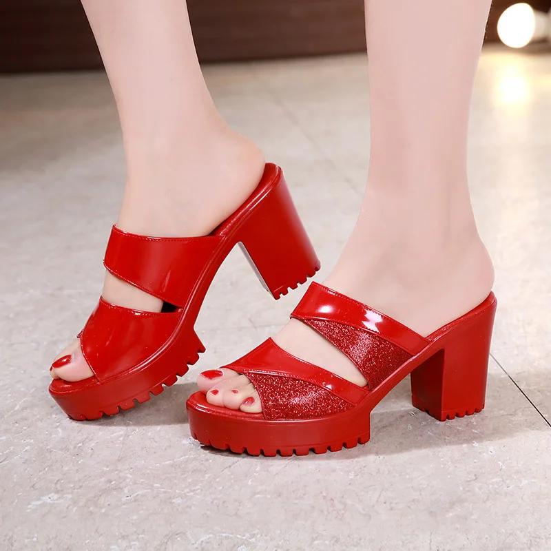 High quality sandals for women 8cm high heel new 2026 summer size 32 33 42 43 platform open toe elegant shoe  black red silver
