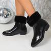 Shoes for Women New Patent Leather Bright Square Chunky Heels Women's Ankle Snow Boots with Faux Fur Platform Warm Simple Shoes