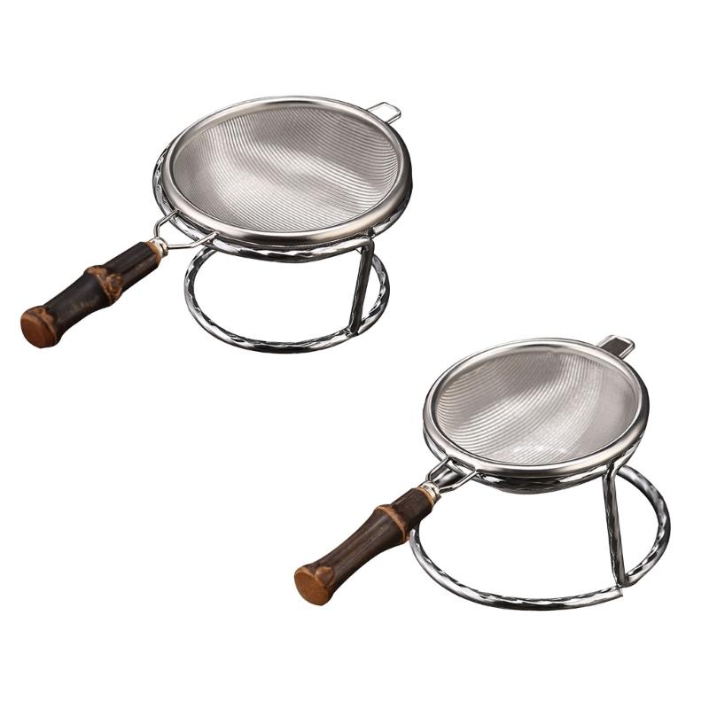 Metal Tea Coffee Strainer Fine Mesh Filter Stainless Steel Tea Filter Screen with Bamboo Handle Reusable Kitchen Tool