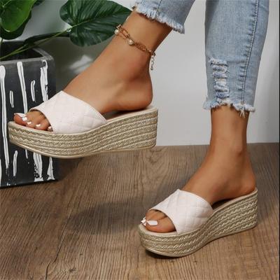 Sommerliche Keilabsatz-Plateauschuhe mit runder Zehenpartie, lässig, einfarbig, modisch, sexy Damen-Sandalen, hohl, bequem, mit Fischmaul