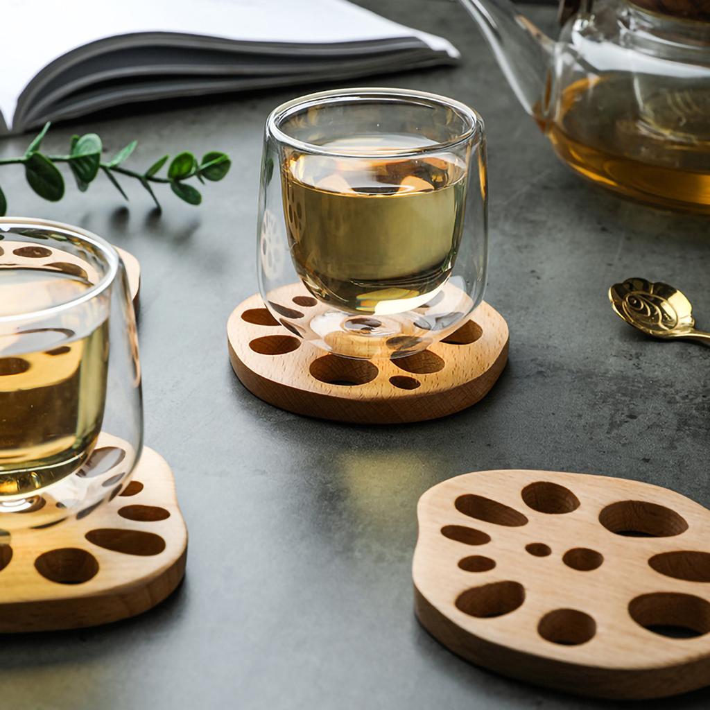 1pc-Wooden Coasters, Insulation Mats, Bamboo Heat-resistant Coasters, Room Decorations, Kitchen Supplies