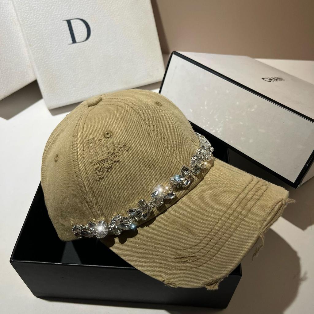 Light Luxury Rhinestone Cap Washed Cotton Ripped Baseball Cap Trendy Casual Versatile Women'S Hat